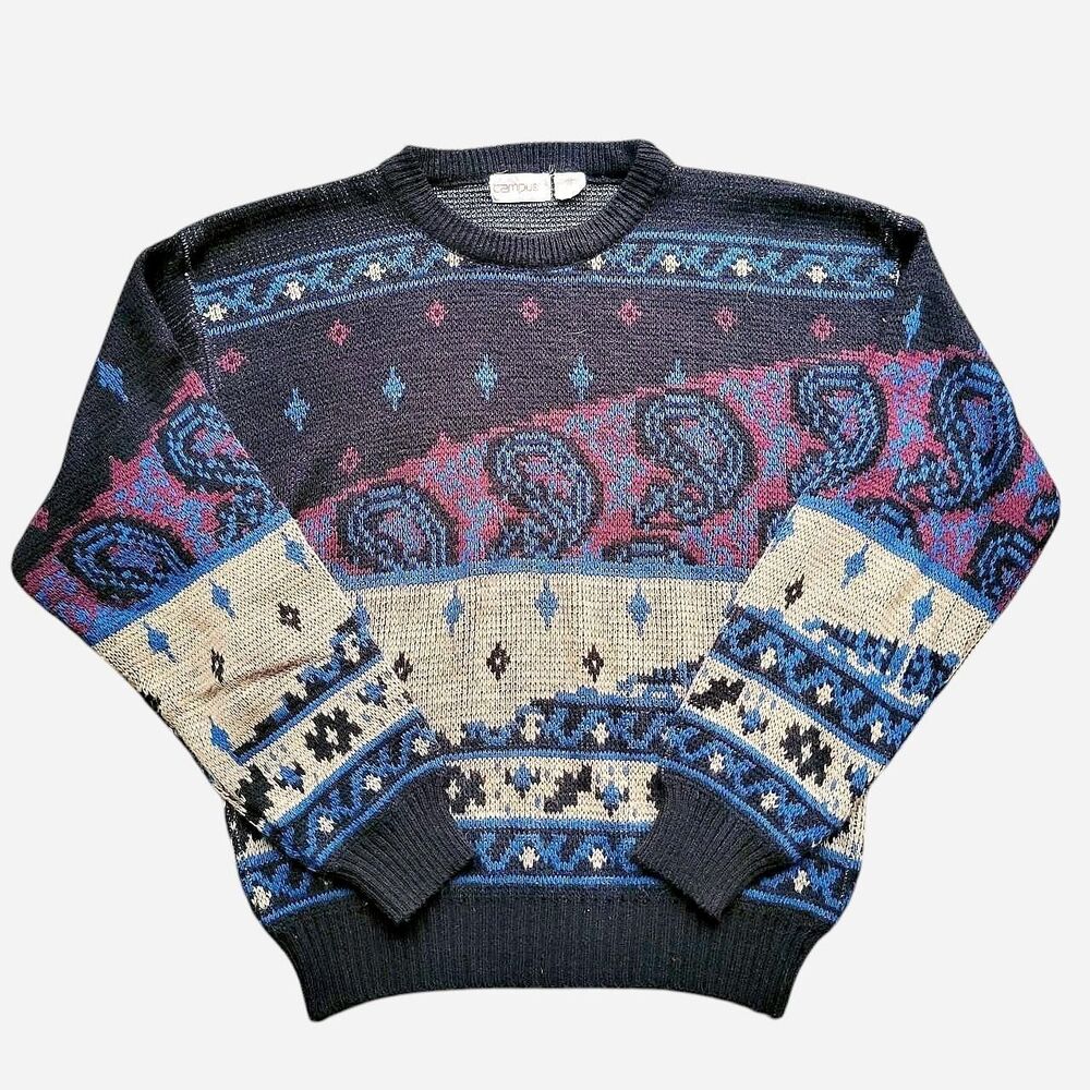 Vintage 80s Campus crewneck knit pullover grandpa sweater